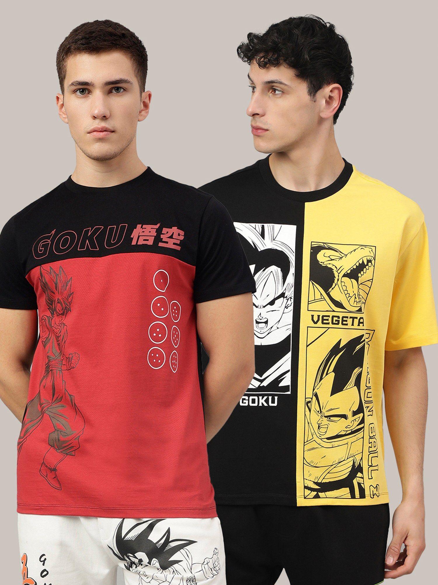 dragon ball z printed regular fit multicolor cotton men t-shirt (pack of 2)