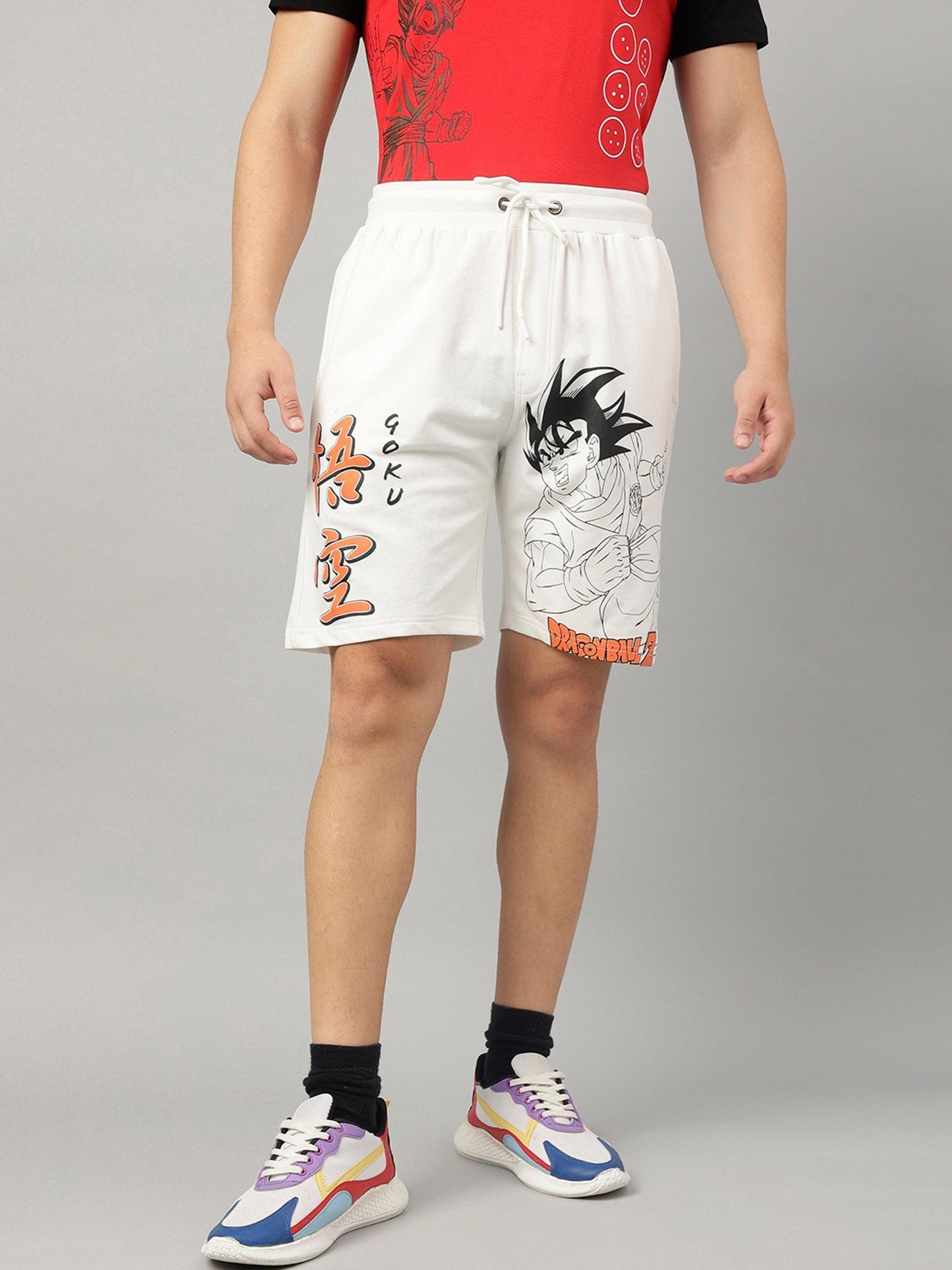 dragon ball z printed regular fit off white cotton blend men shorts