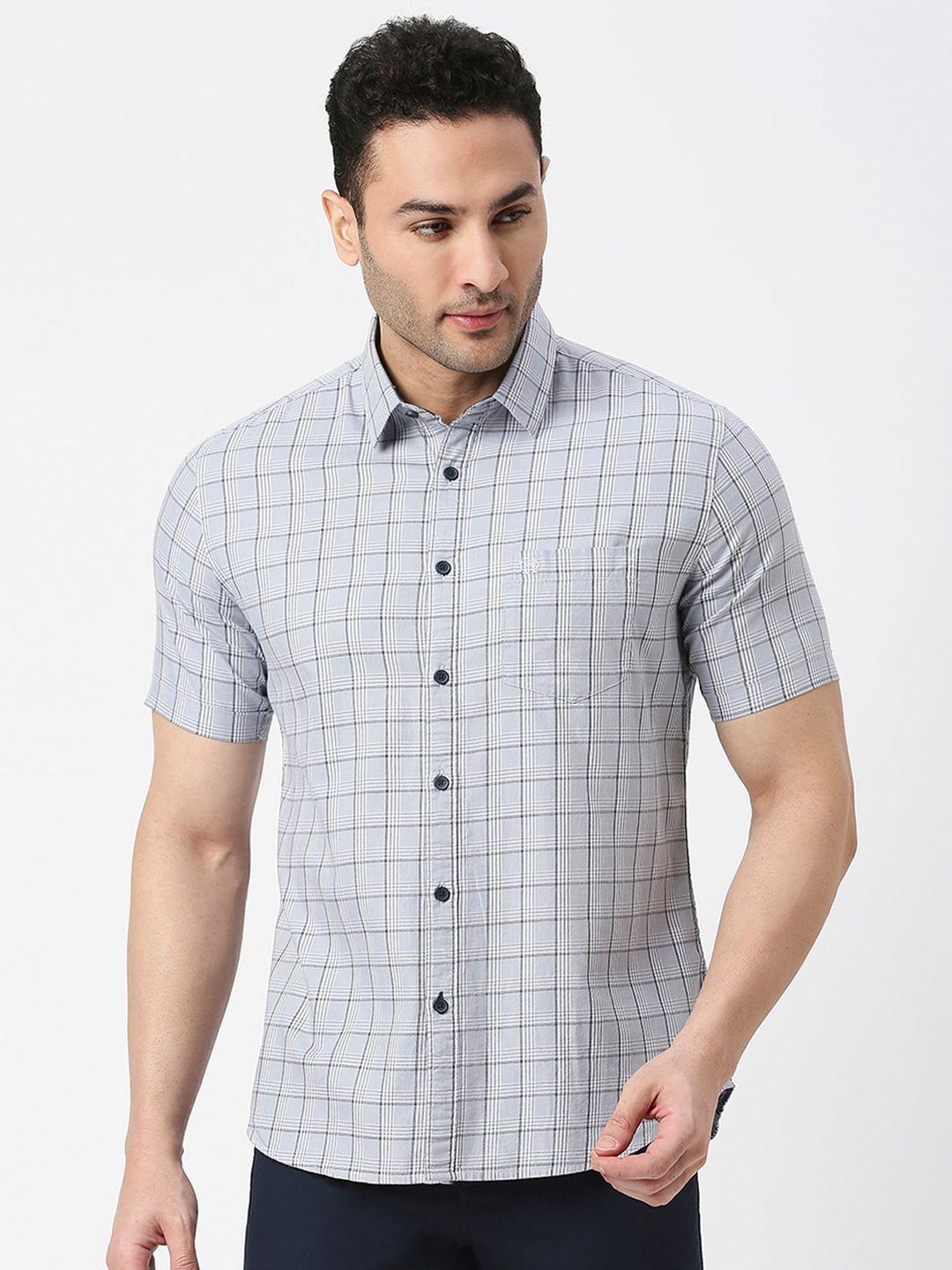 dragon hill checked spread collar slim fit cotton casual shirt