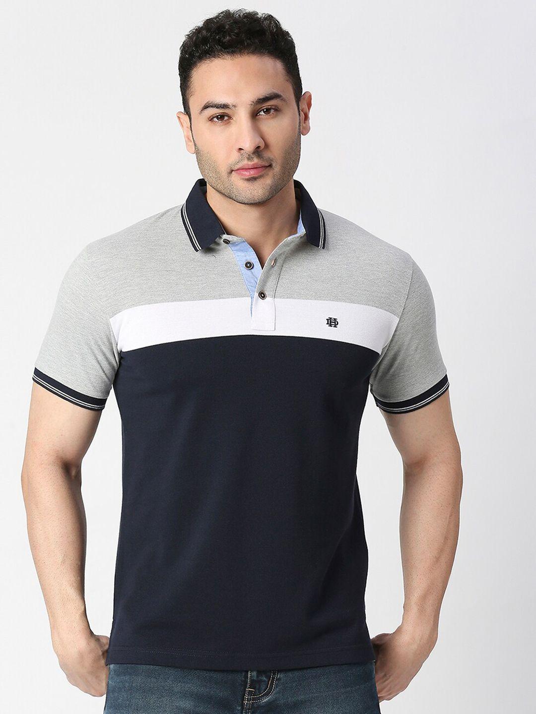 dragon hill colourblocked polo collar cotton slim fit t-shirt