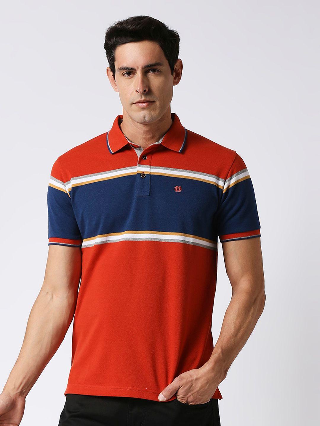 dragon hill colourblocked polo collar slim fit cotton t-shirt