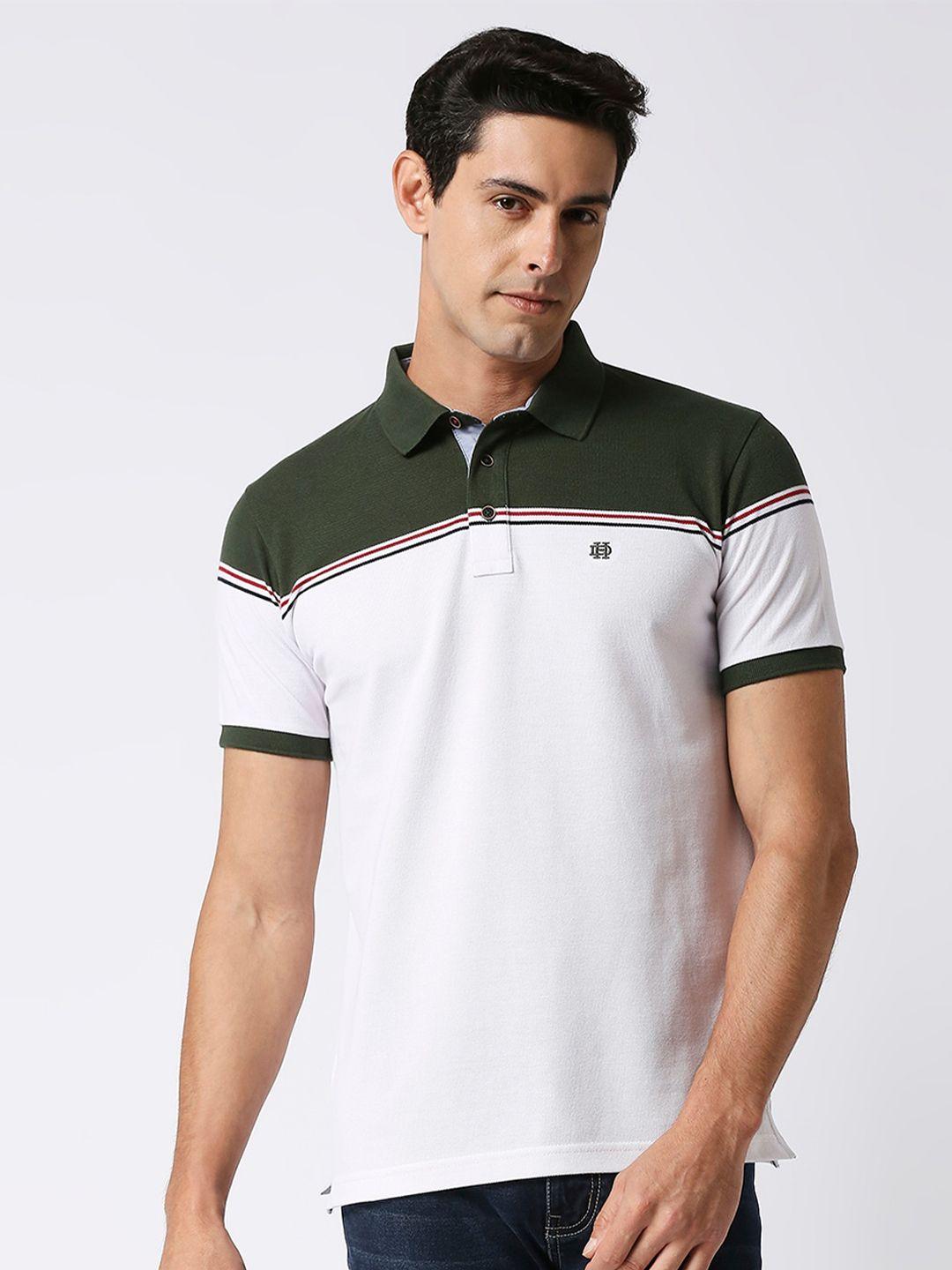 dragon hill colourblocked polo collar slim fit cotton t-shirt