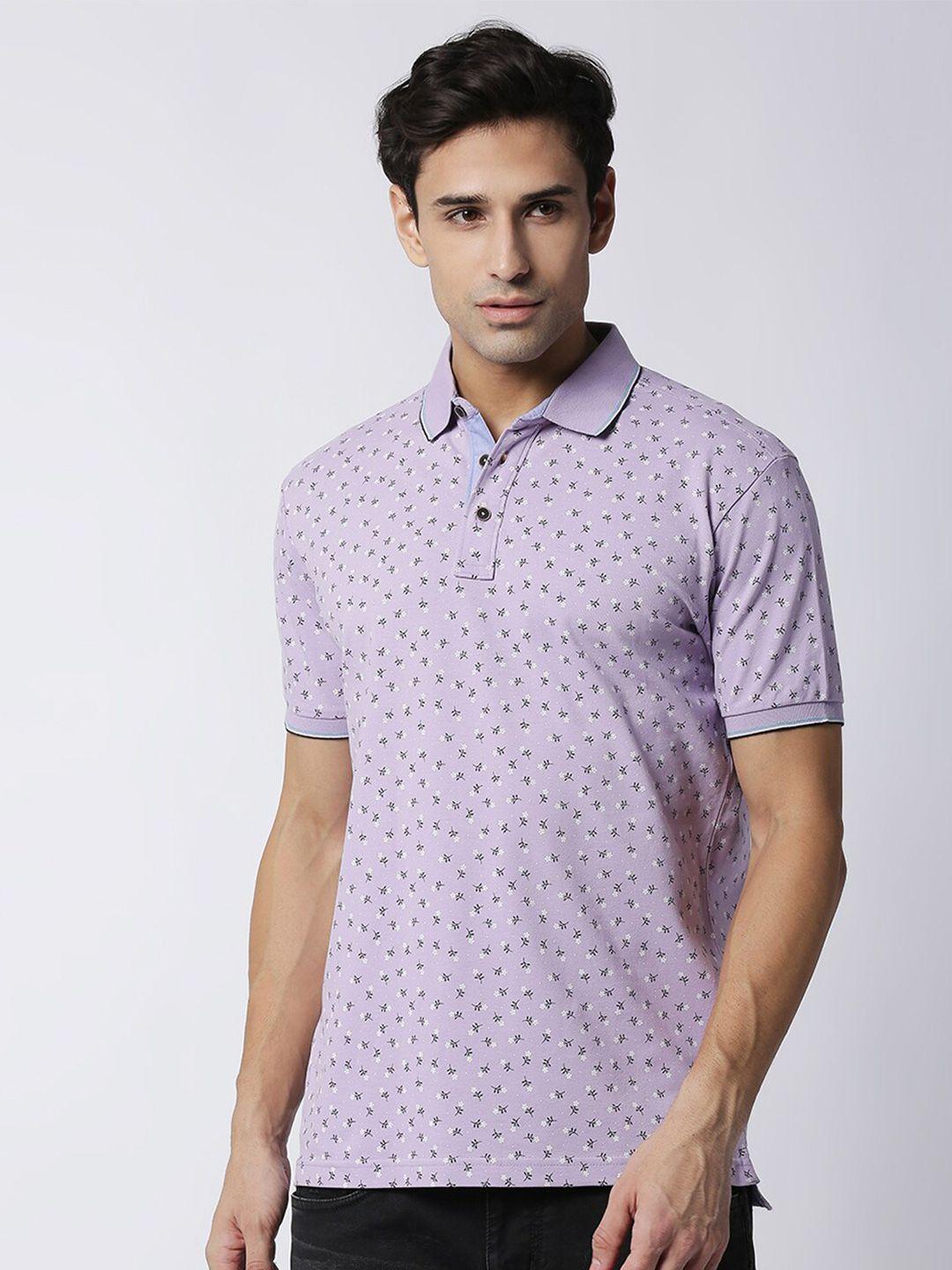 dragon hill floral printed polo collar cotton slim fit t-shirt