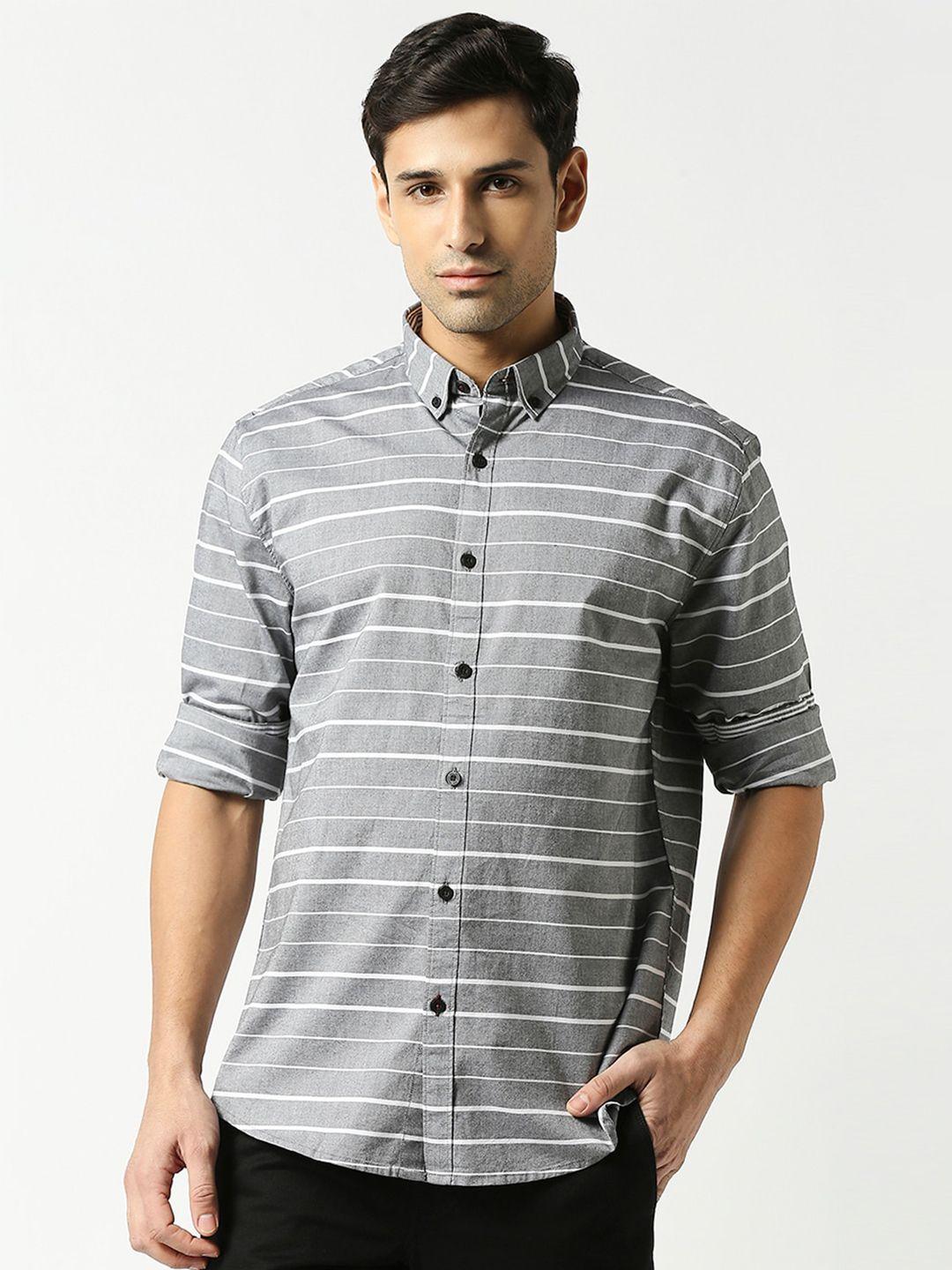 dragon hill horizontal striped button down collar oxford cotton slim fit casual shirt