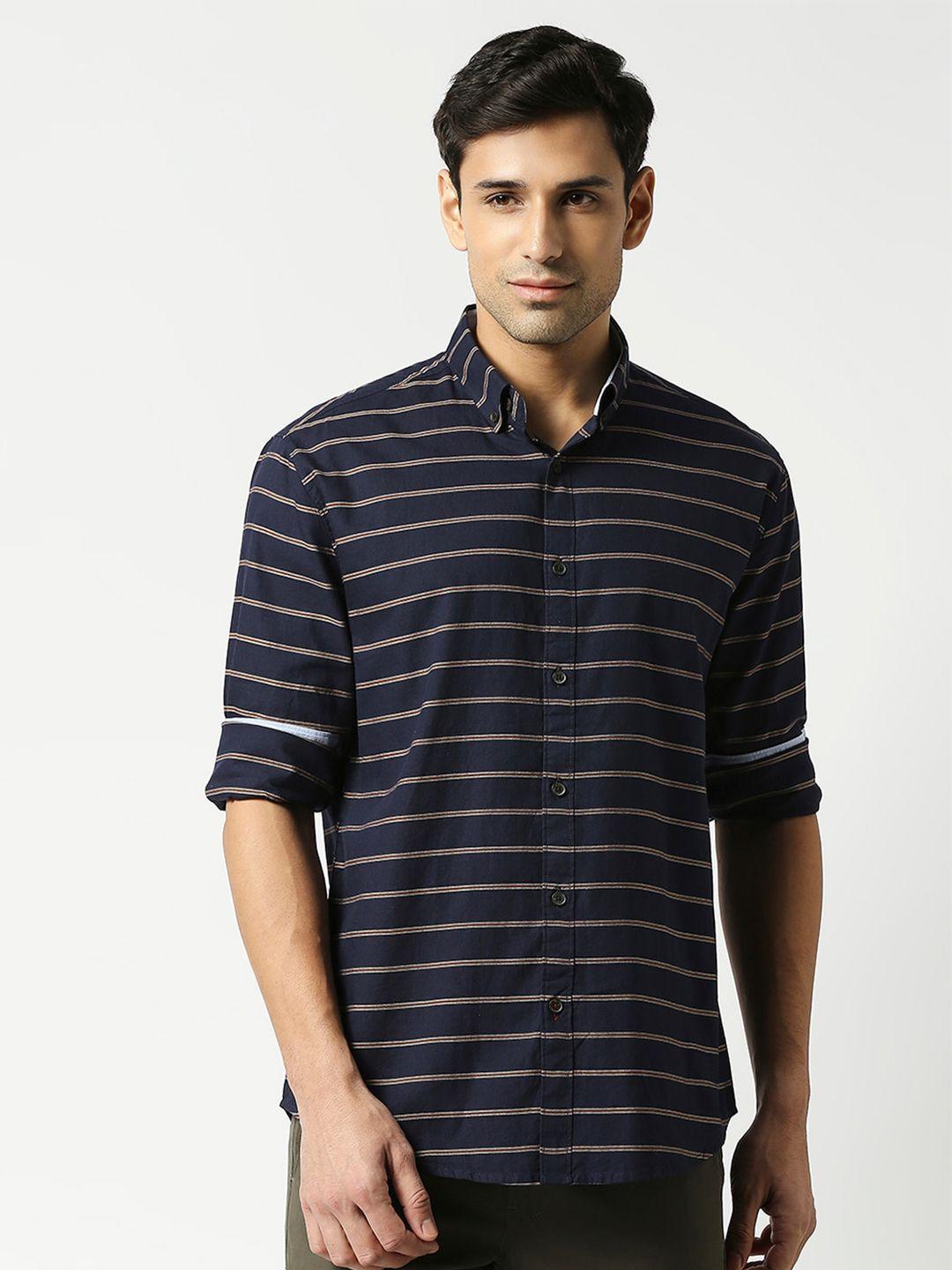 dragon hill horizontal striped slim fit oxford cotton casual shirt
