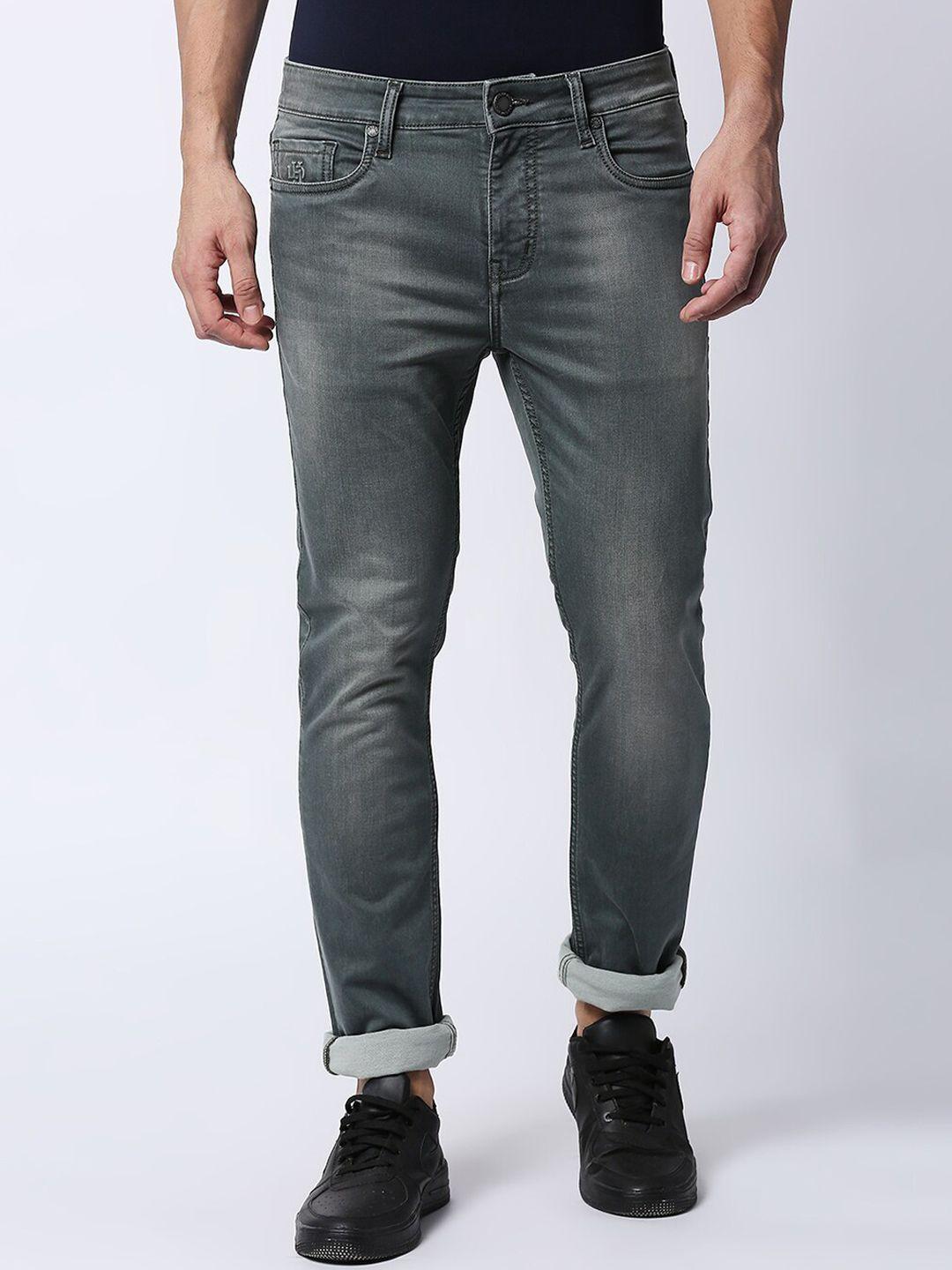 dragon hill men grey straight fit low-rise low distress light fade jeans