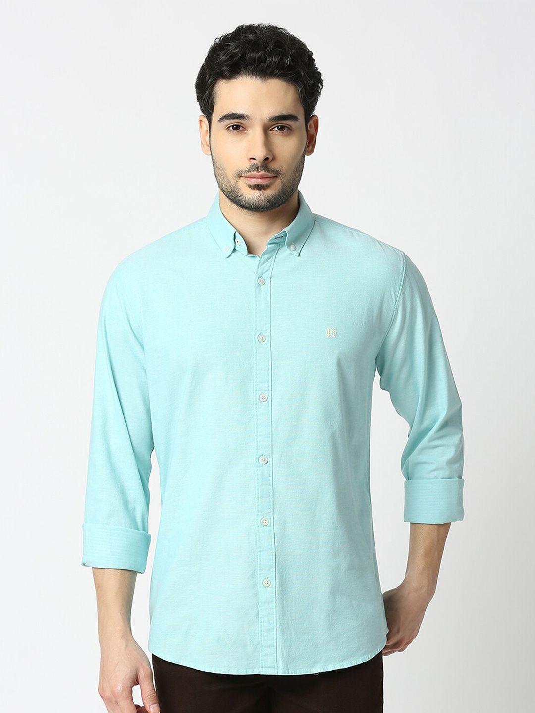 dragon hill men sea green slim fit opaque casual shirt