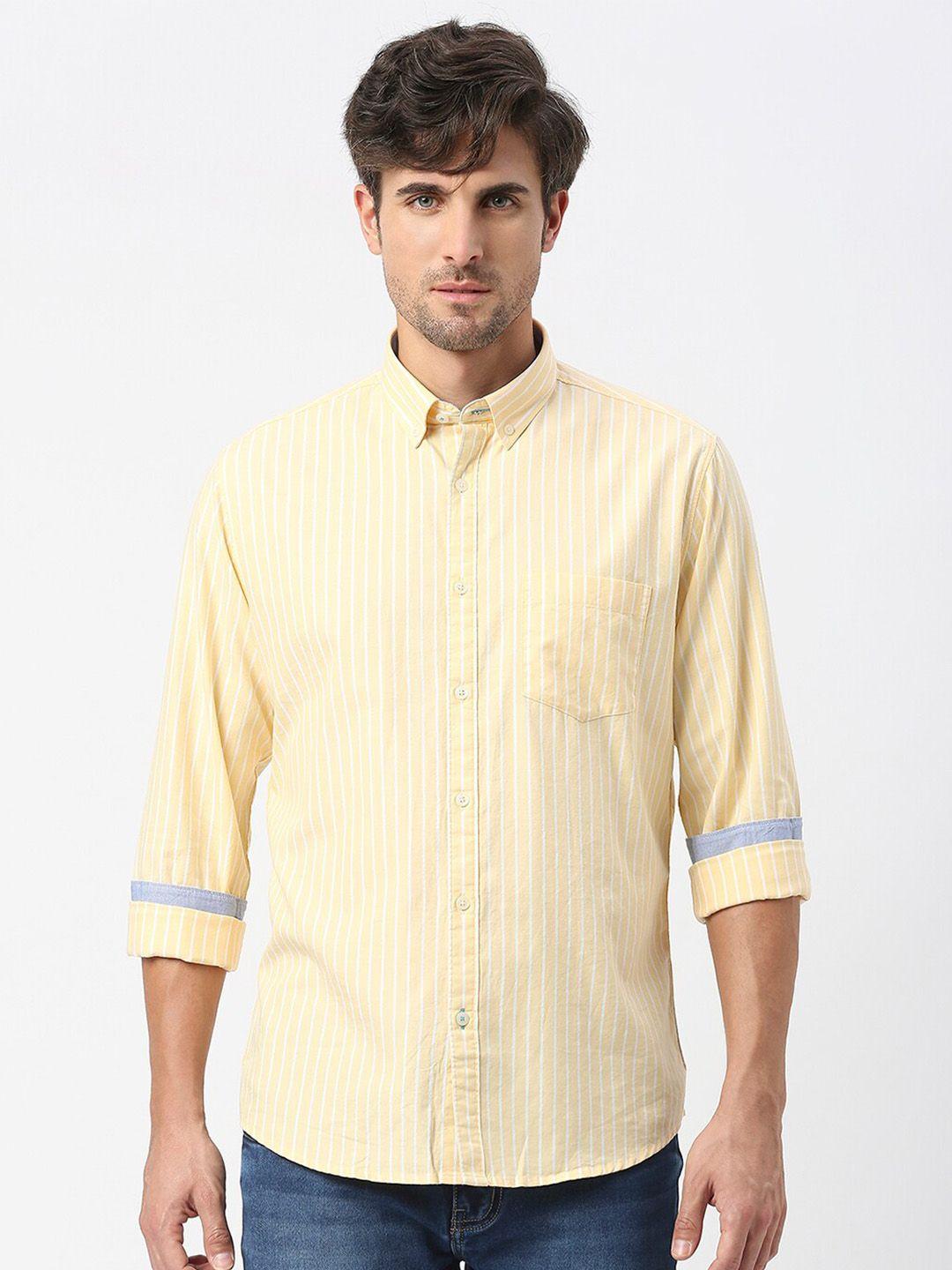 dragon hill men yellow slim fit striped casual shirt