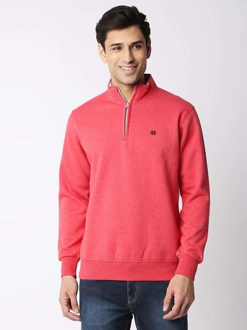 dragon hill red melange full sleeves mock collar sweatshirt