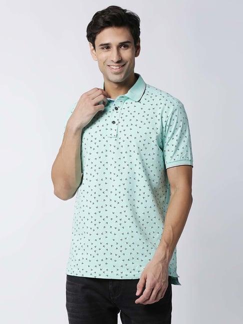 dragon hill sea green slim fit printed polo t-shirt