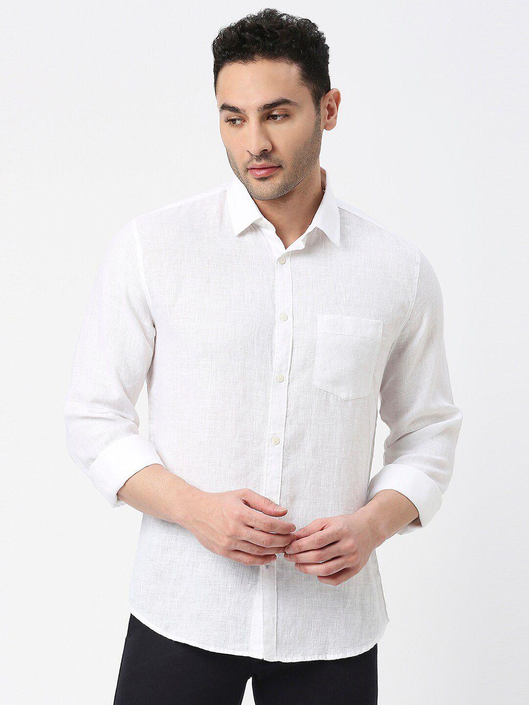 dragon hill slim fit spread collar pure linen casual shirt