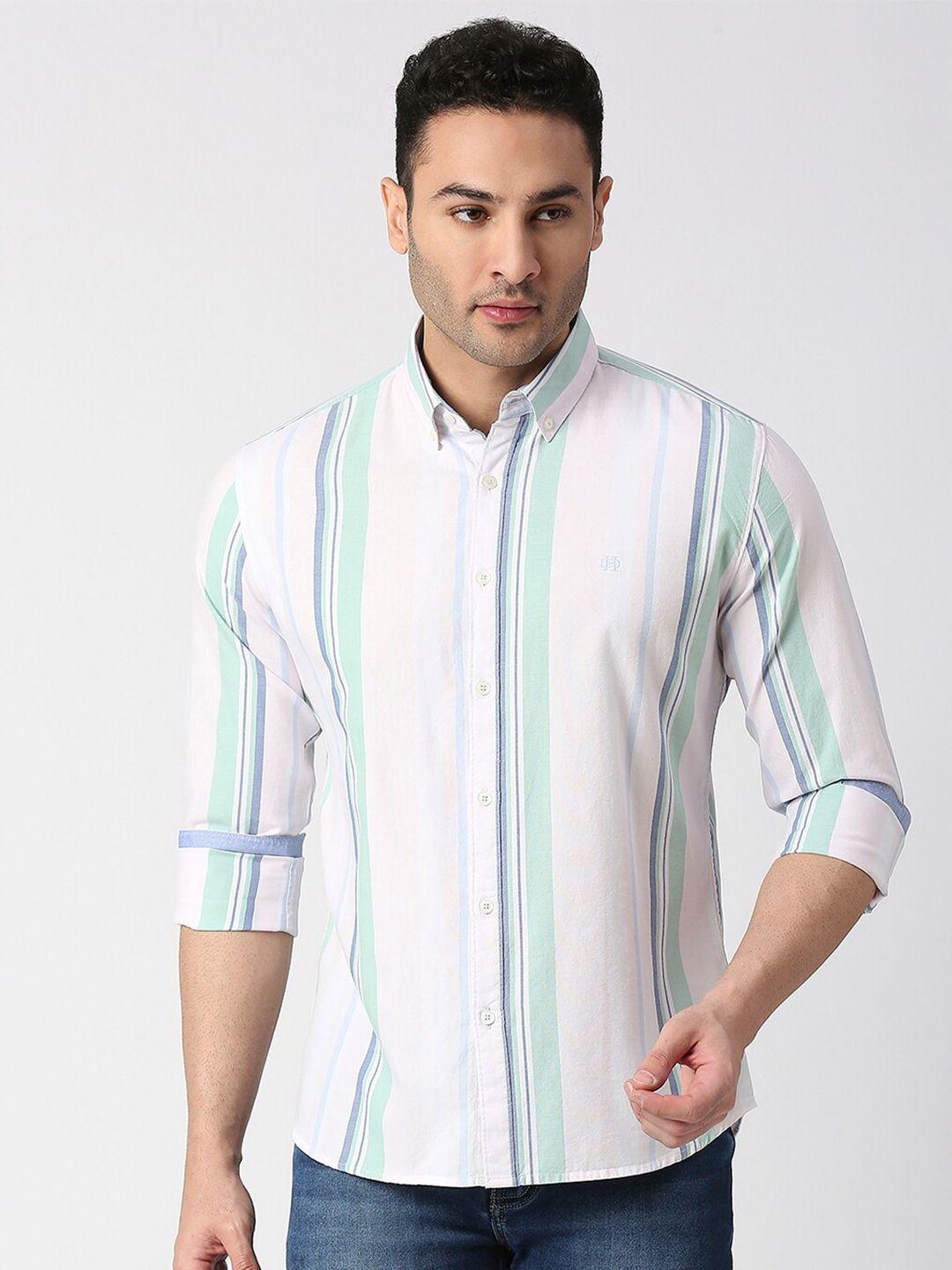 dragon hill slim fit striped button-down collar cotton casual shirt