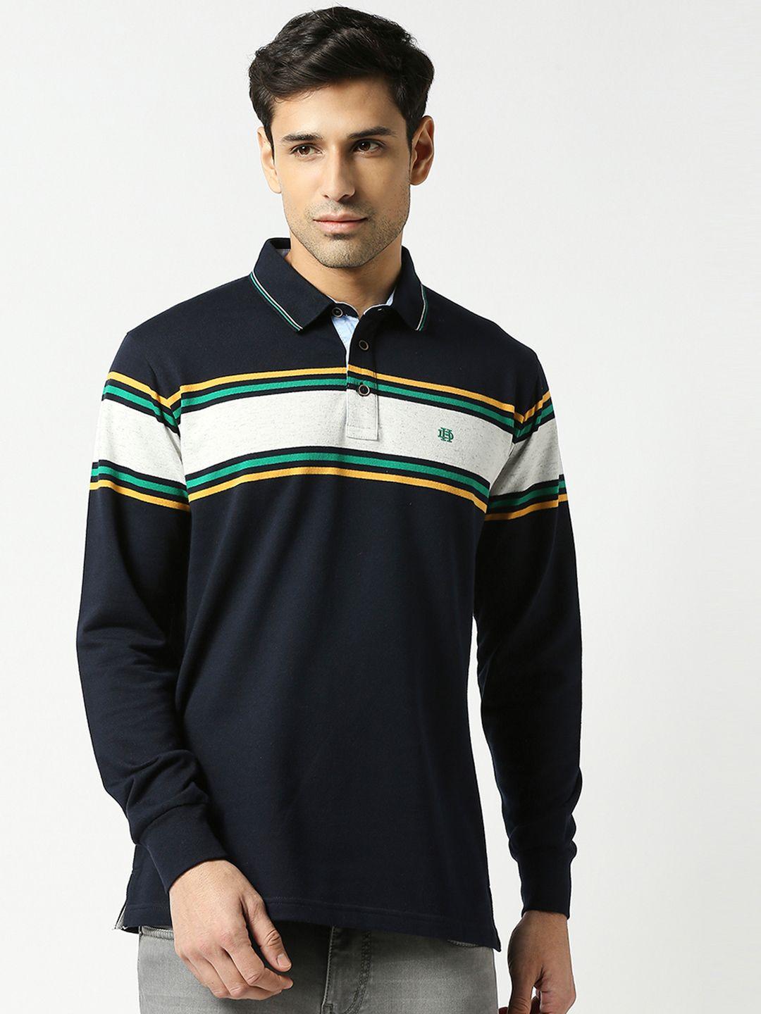 dragon hill striped polo collar long sleeve cotton slim fit t-shirt