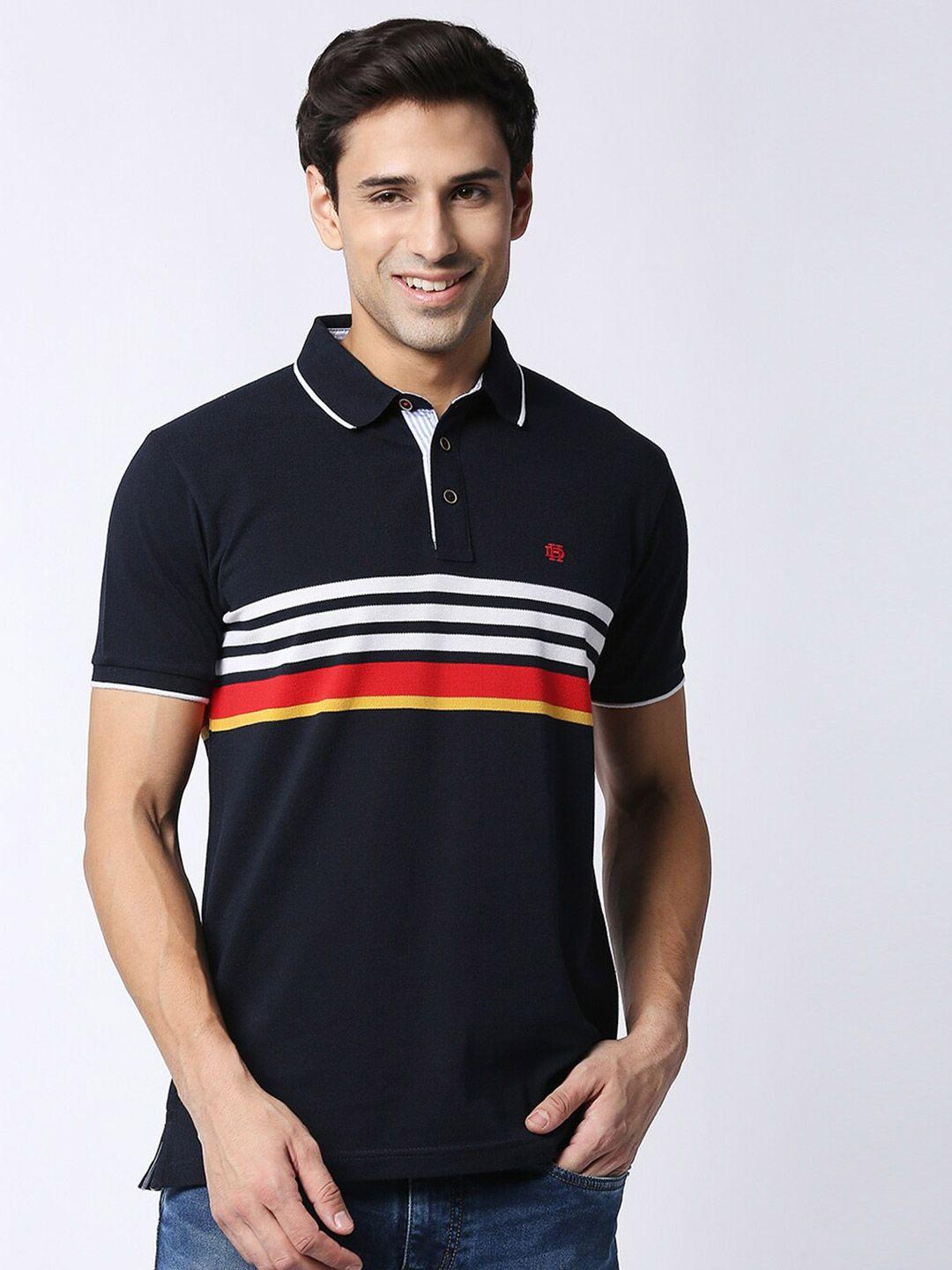 dragon hill striped polo collar short sleeves slim fit cotton t-shirt