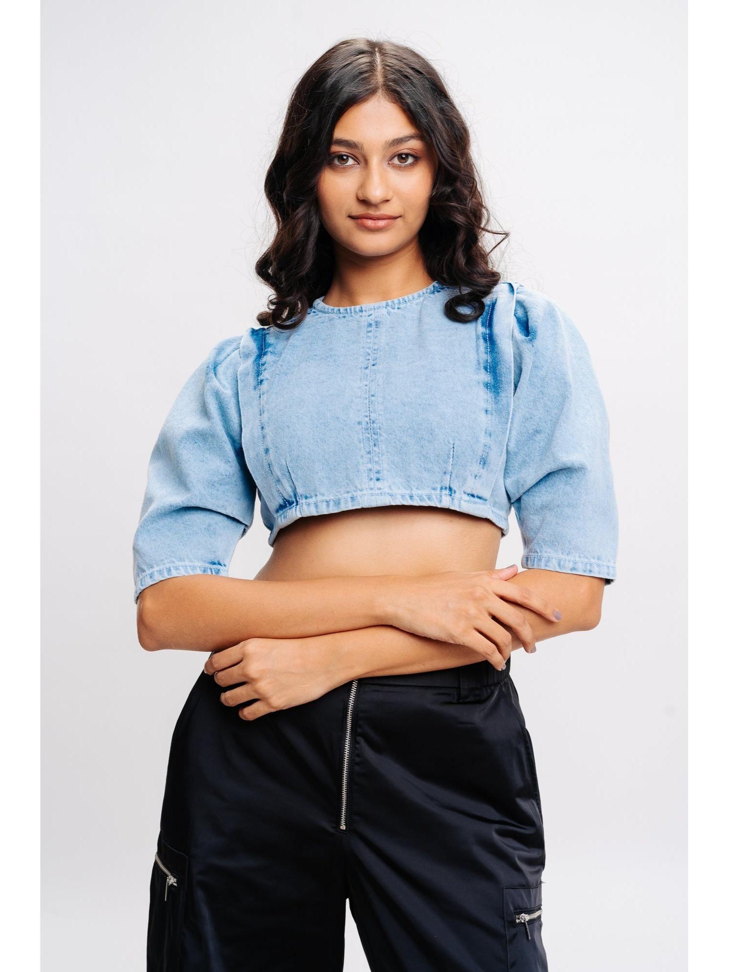 drama sleeves indigo crop top