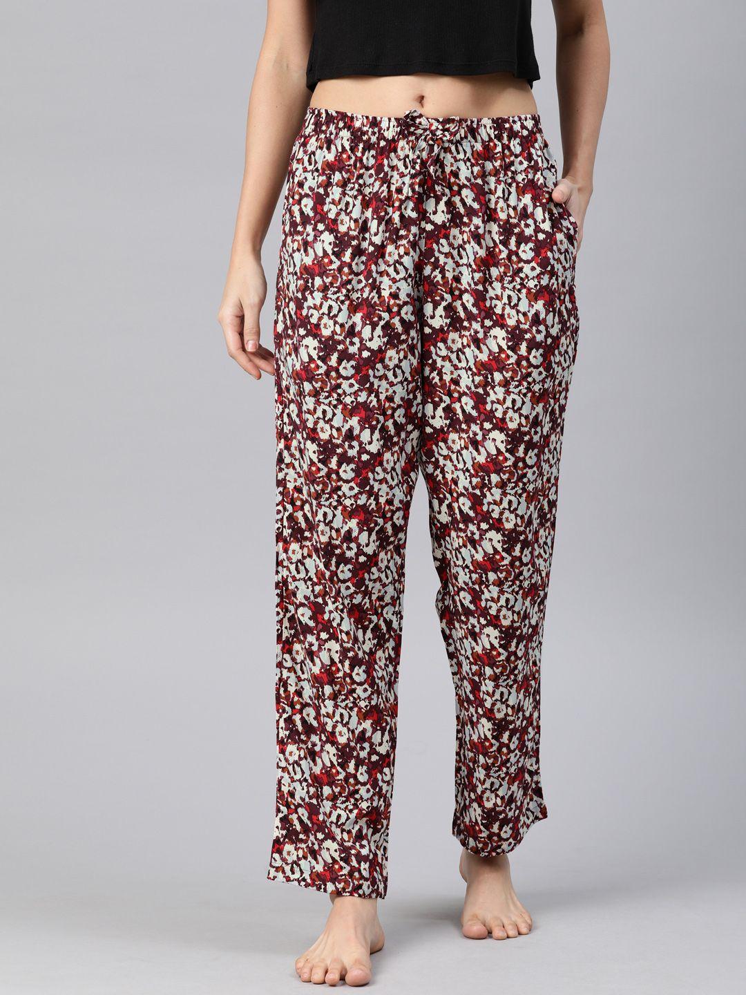 drape in vogue women maroon & off-white printed relaxed fit lounge pants