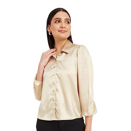 drape and dazzle casual full sleeve solid formal satin shirt shirt | stylish shirt for women (m, golden)