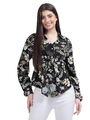 drape and dazzle fashion western shirt || poyster solid button front shirt top for women || roll tab sleeve & collared neck flared top || summer top for women || dd-014-black multi-xxl