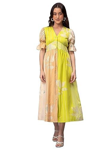 drape and dazzle floral smocked dress || dress for women || western dress || suitable for outdoor & indoor green