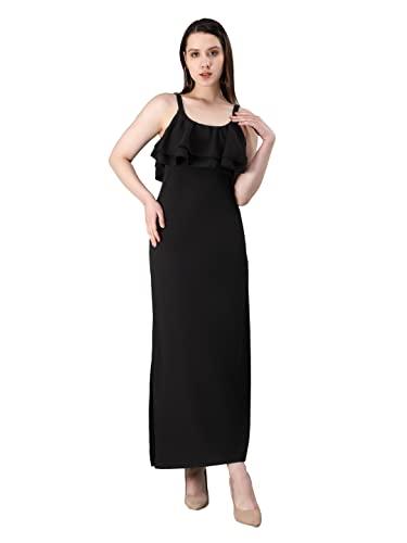 drape and dazzle solid strappy a-line dress | black maxi dress | sleeveless stylish dress for women