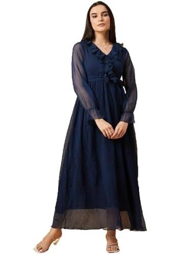 drape and dazzle women's v-neck pleated maxi dress for women| western dress | casual, party dresses for women. dd-110-navy-xxl