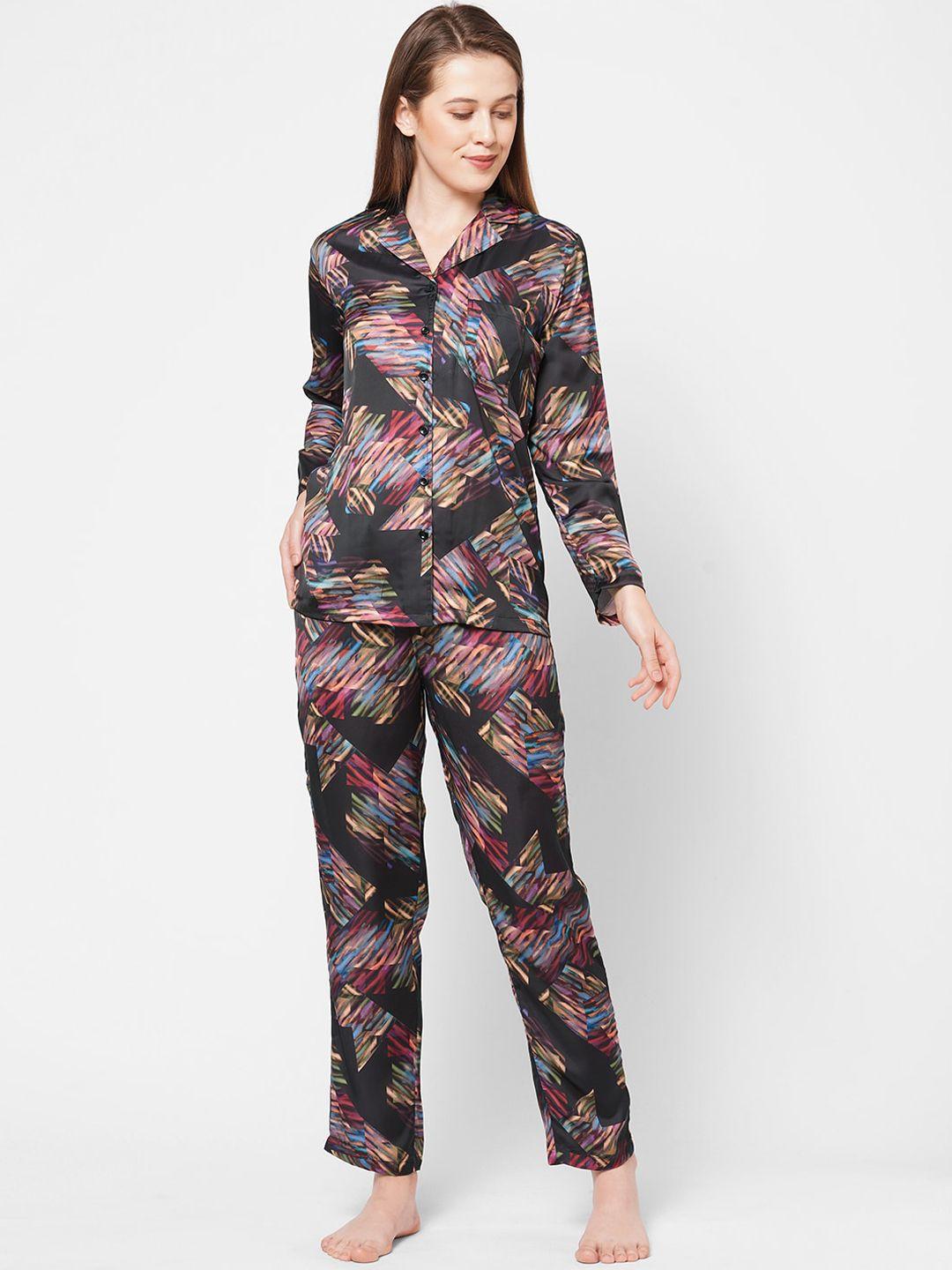 drape in vogue women 2 pieces abstract printed night suit
