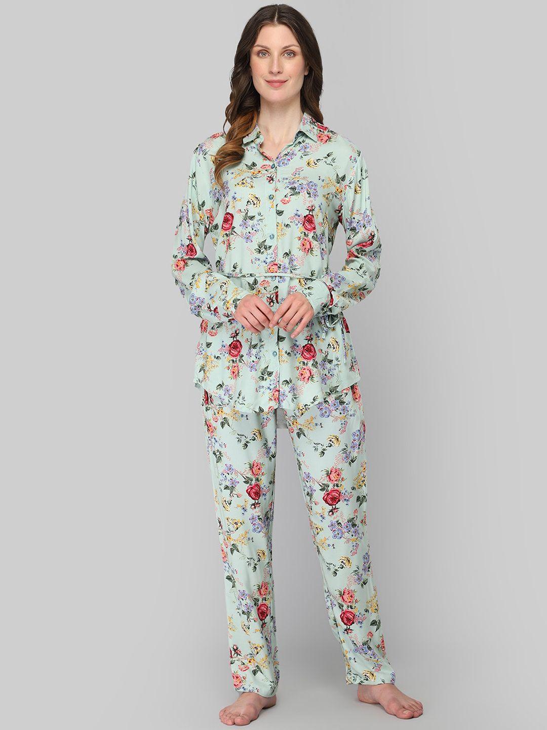 drape in vogue women 2 pieces floral printed night suit