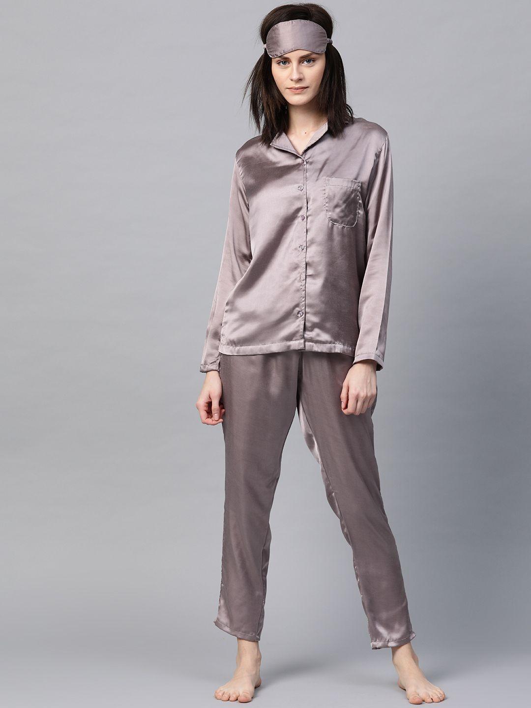 drape in vogue women grey solid night suit