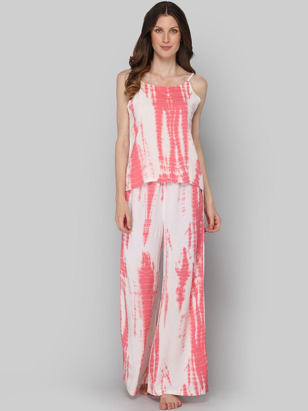 drape in vogue women off white & pink printed night suit