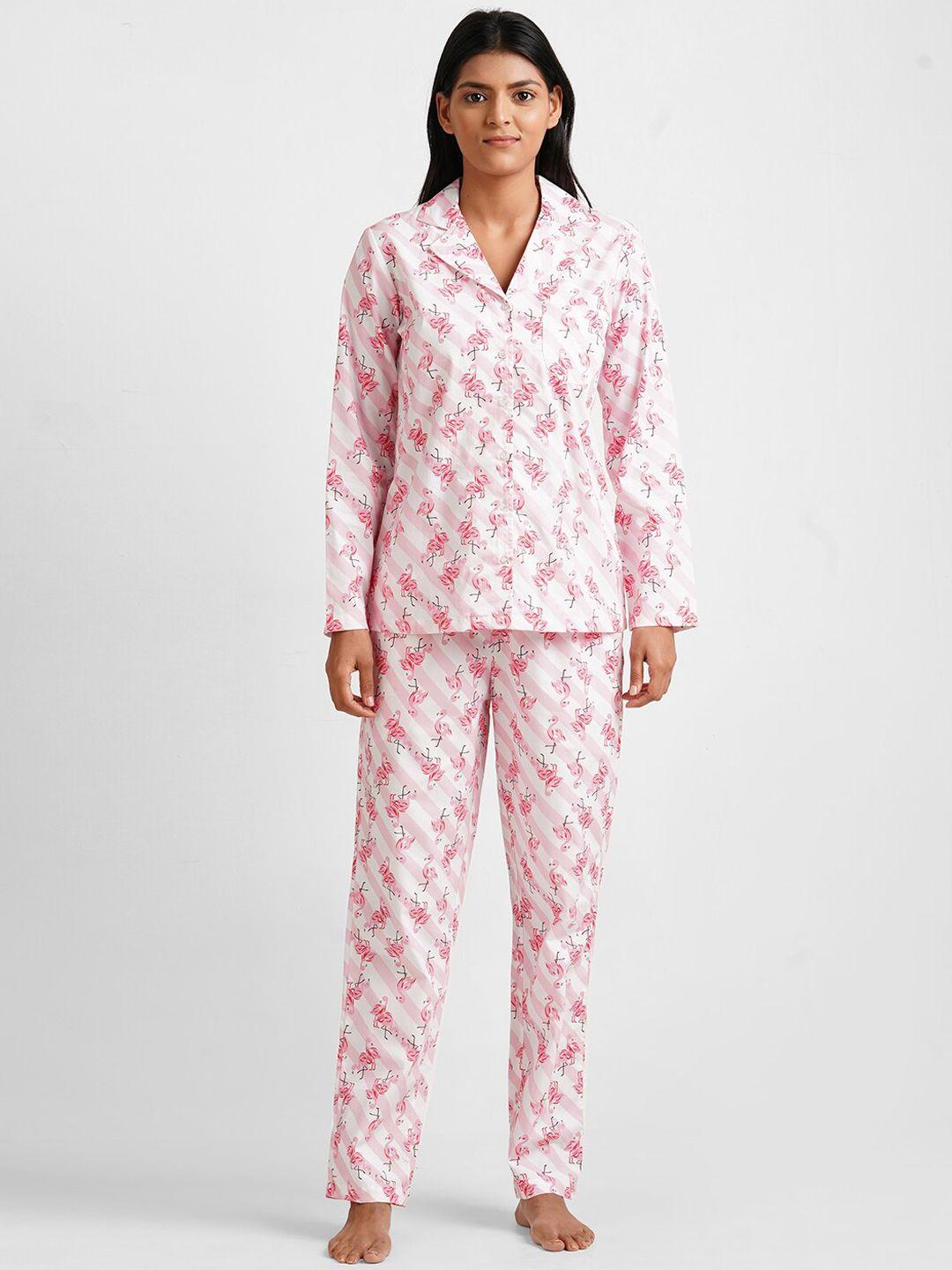 drape in vogue women pink printed night suit