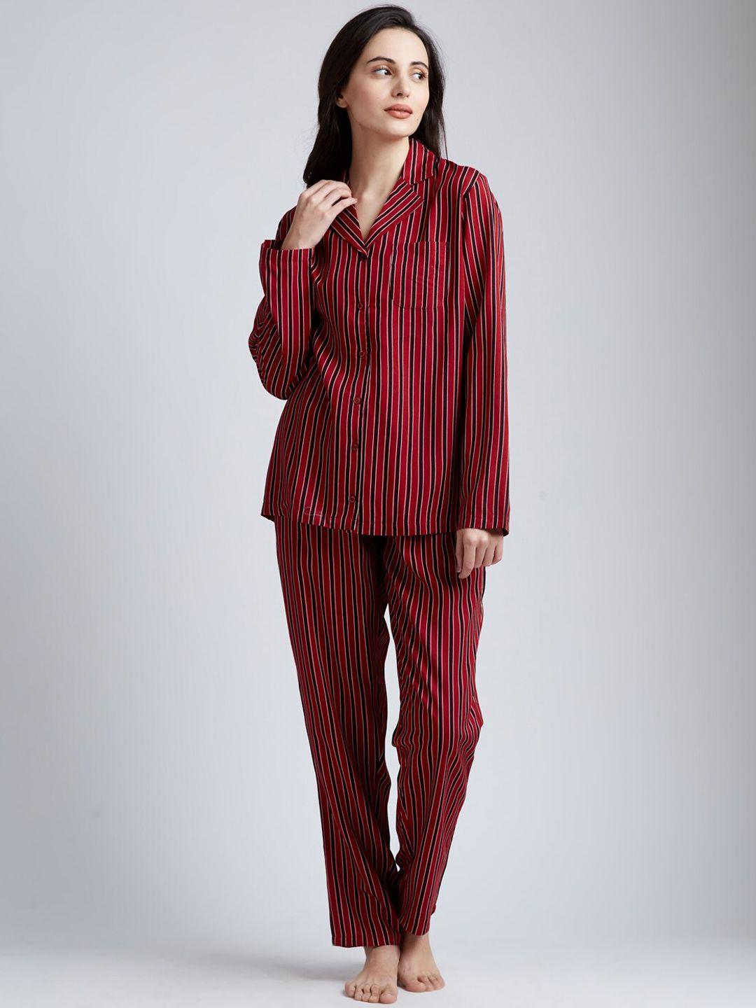 drape in vogue women red & black striped night suit