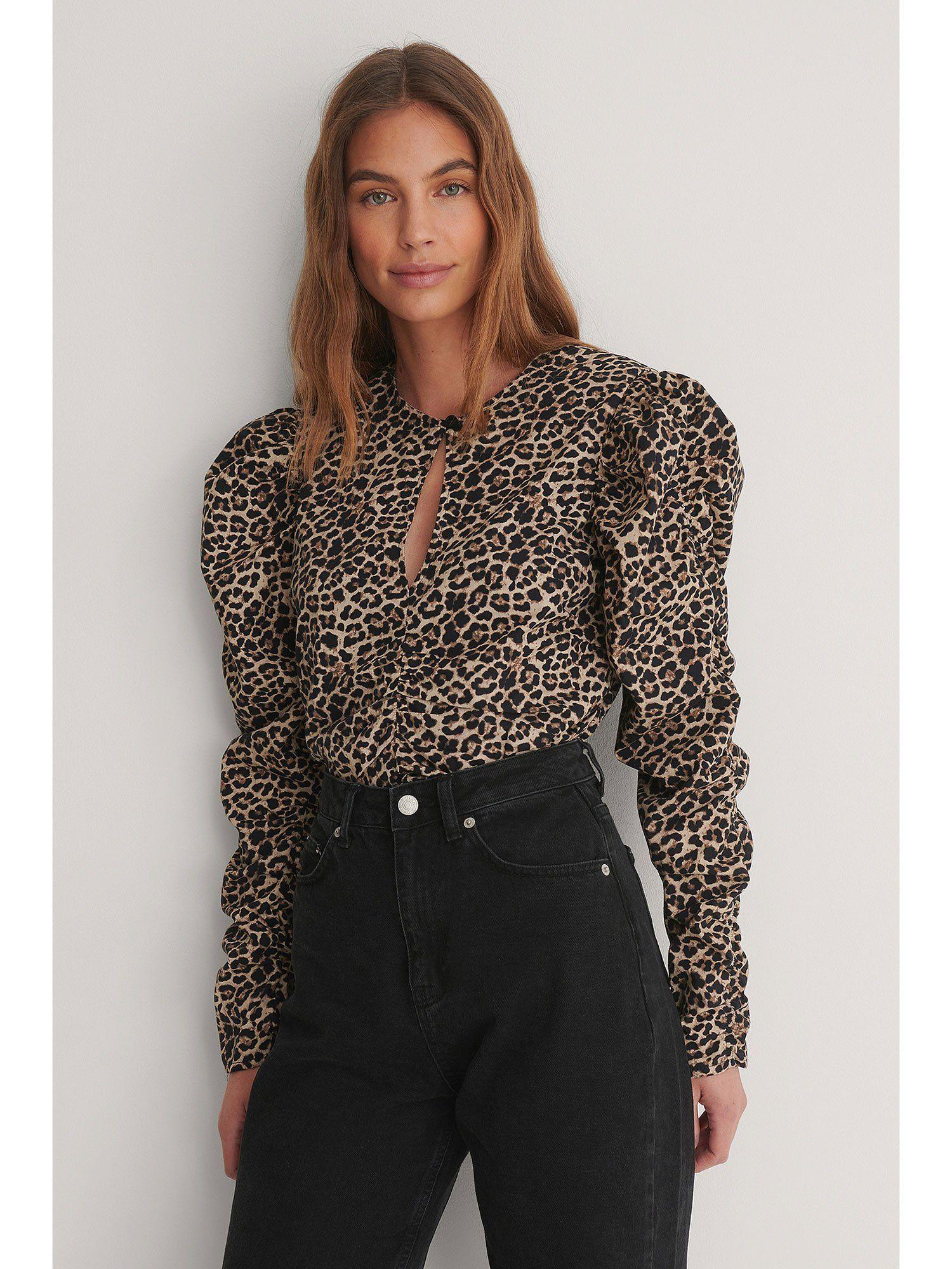 draped keyhole blouse-leopard
