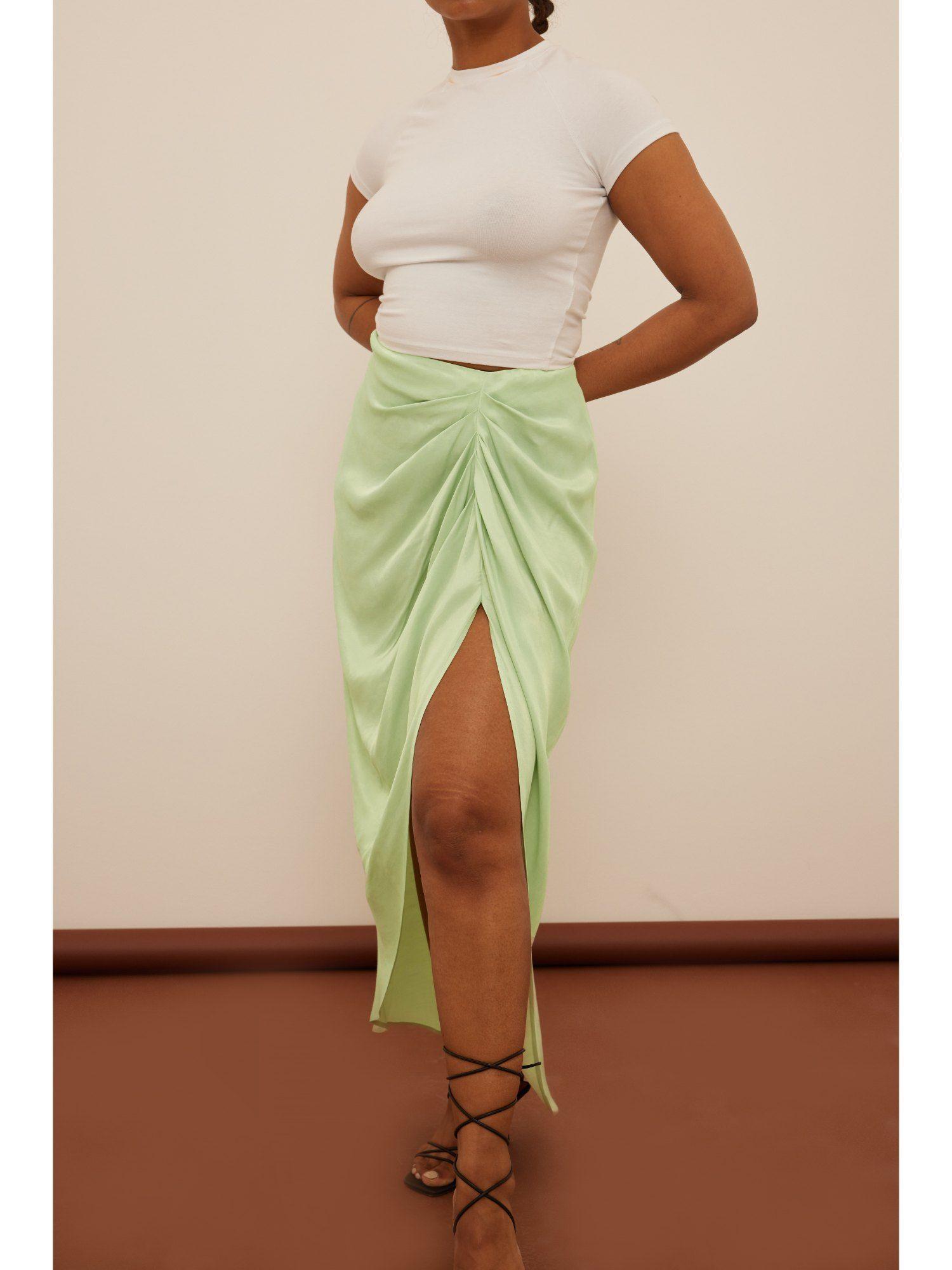 draped maxi skirt-light green