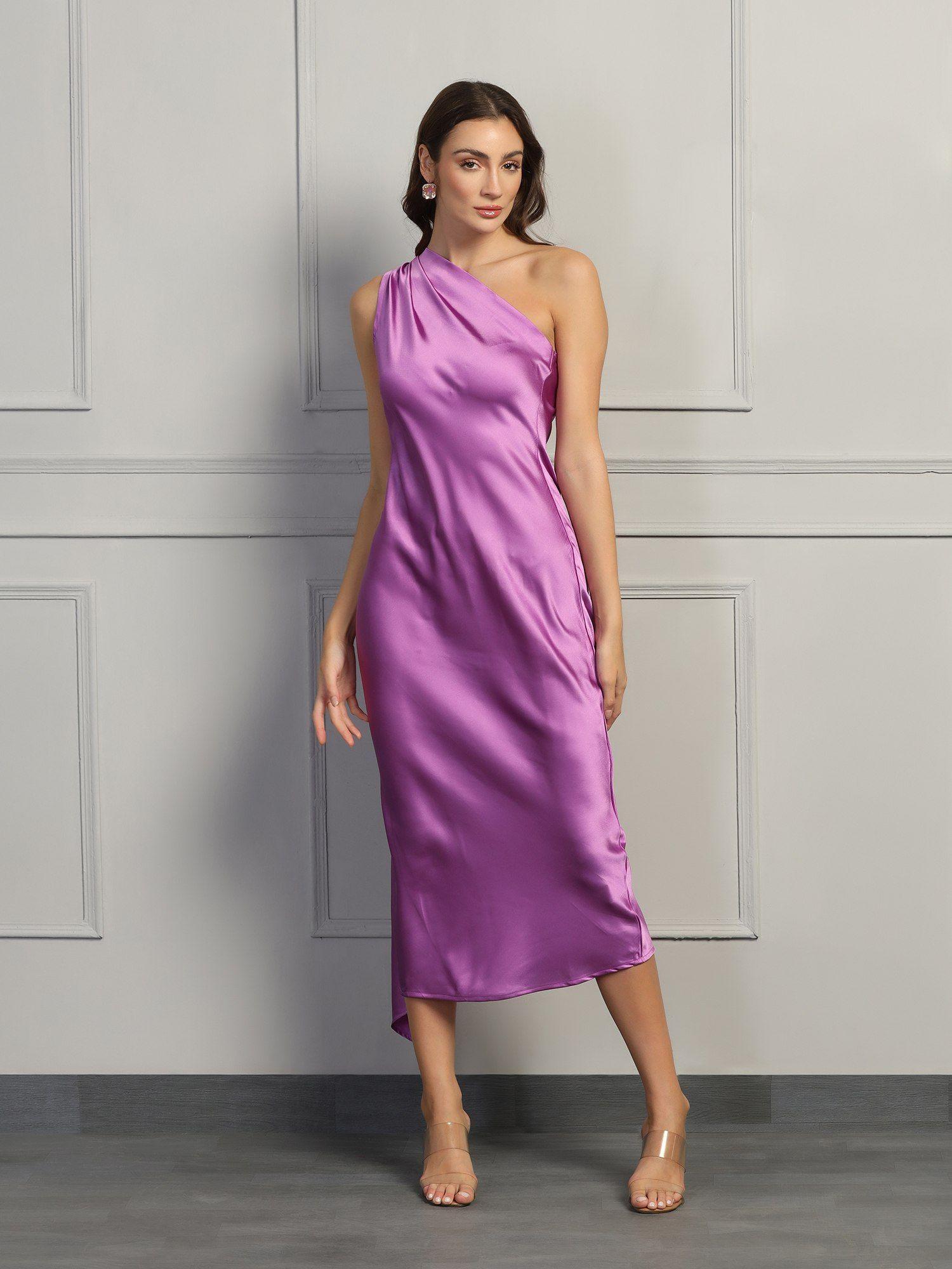 draped wrap-neck satin dress - purple