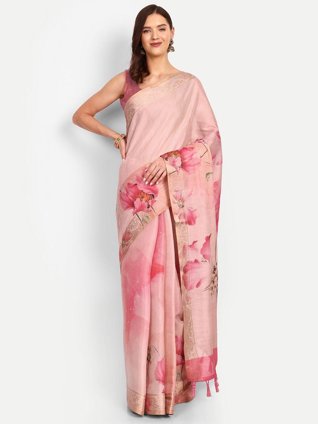 drapemall floral printed zari tissue saree