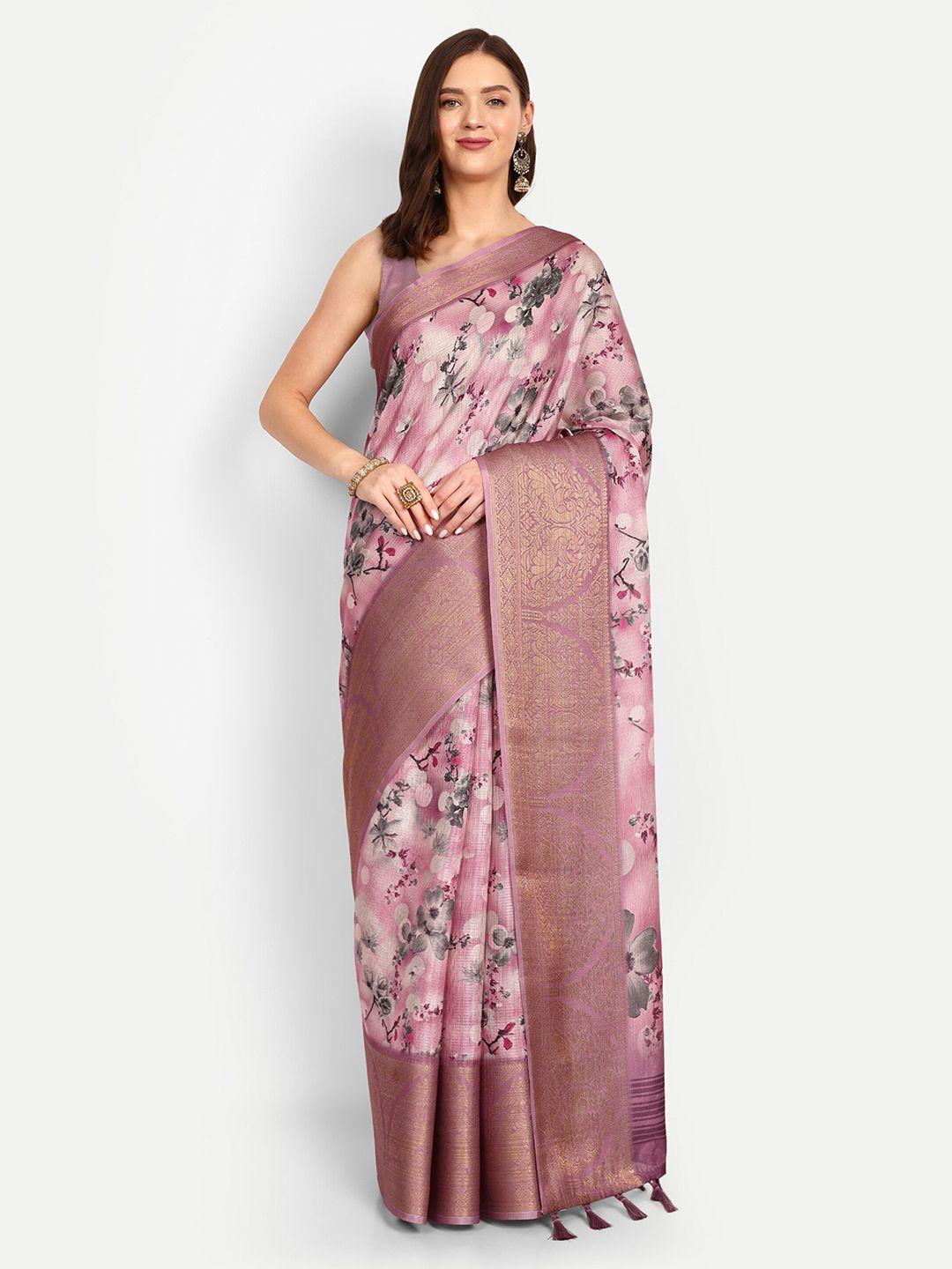 drapemall pink floral art silk saree