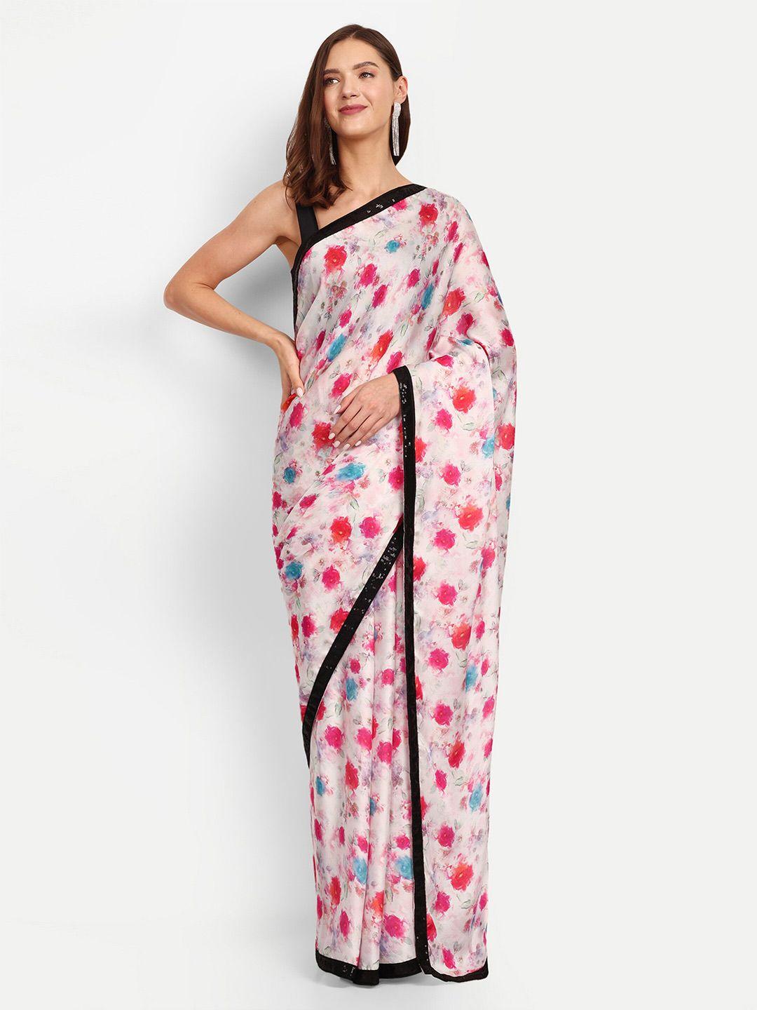 drapemall floral printed satin saree