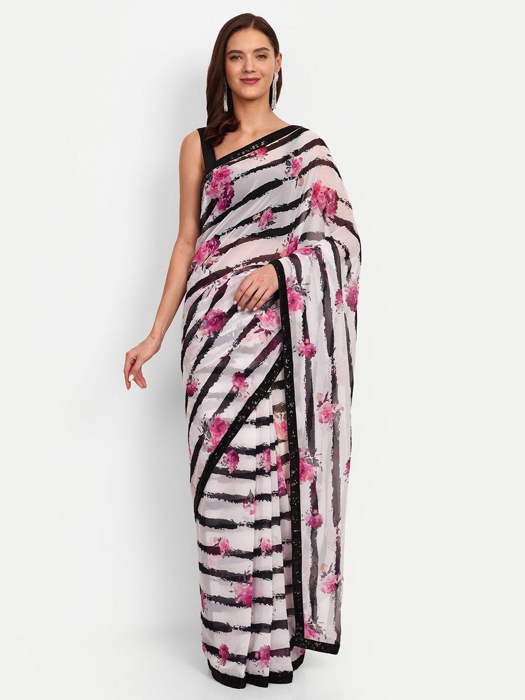 drapemall floral printed sequinned saree