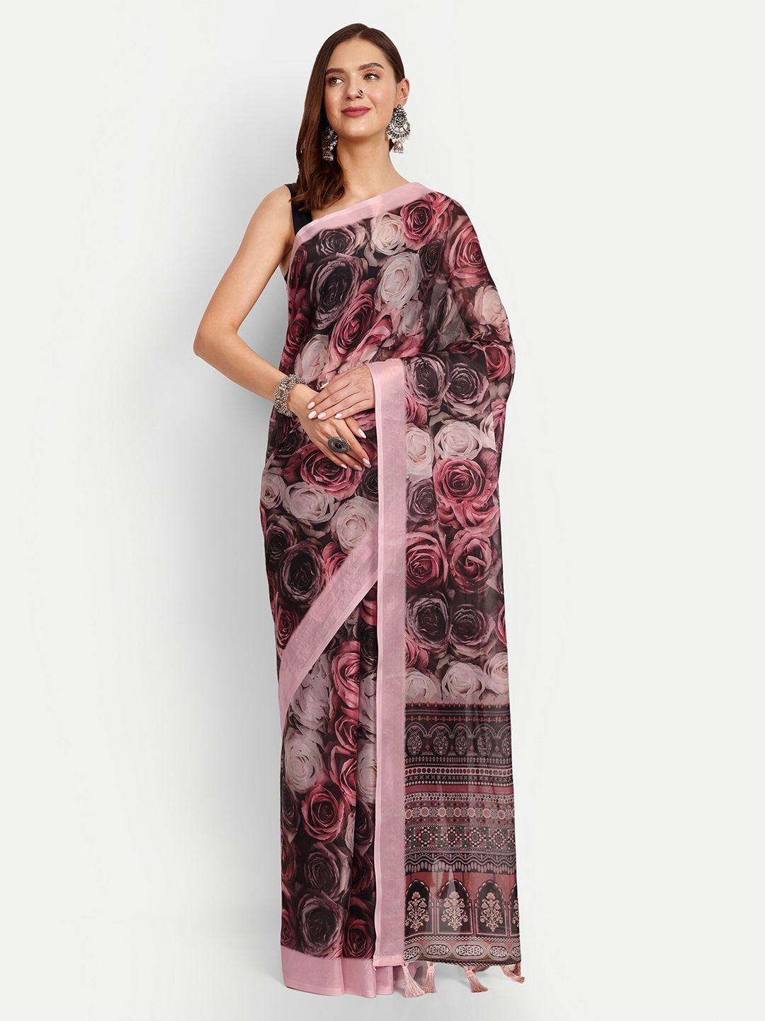 drapemall floral printed zari organza saree