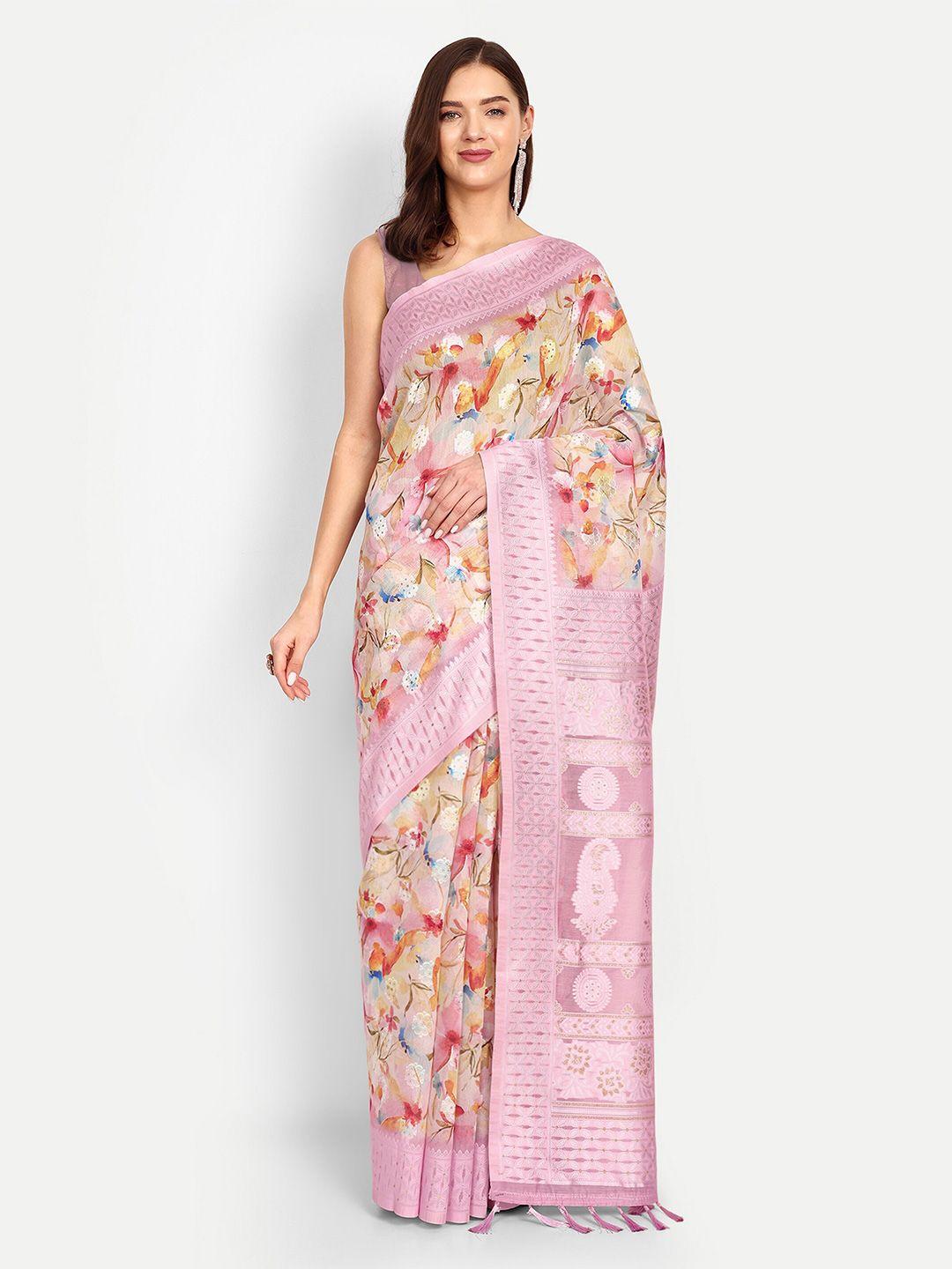 drapemall floral printed zari saree