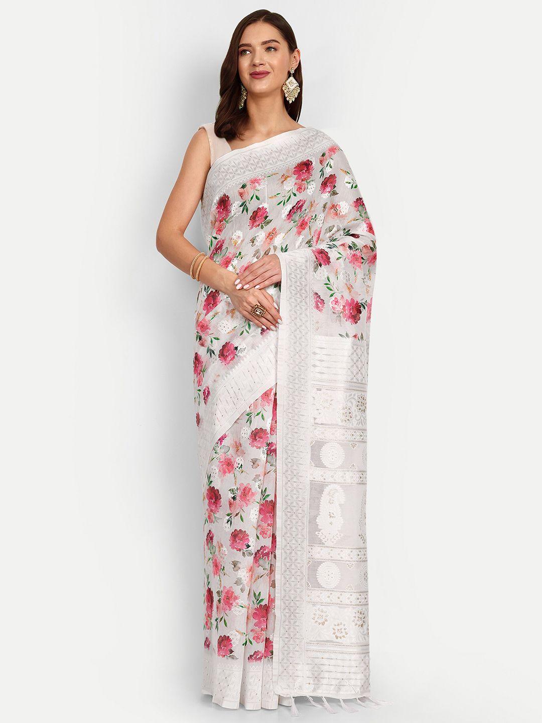 drapemall floral printed zari saree