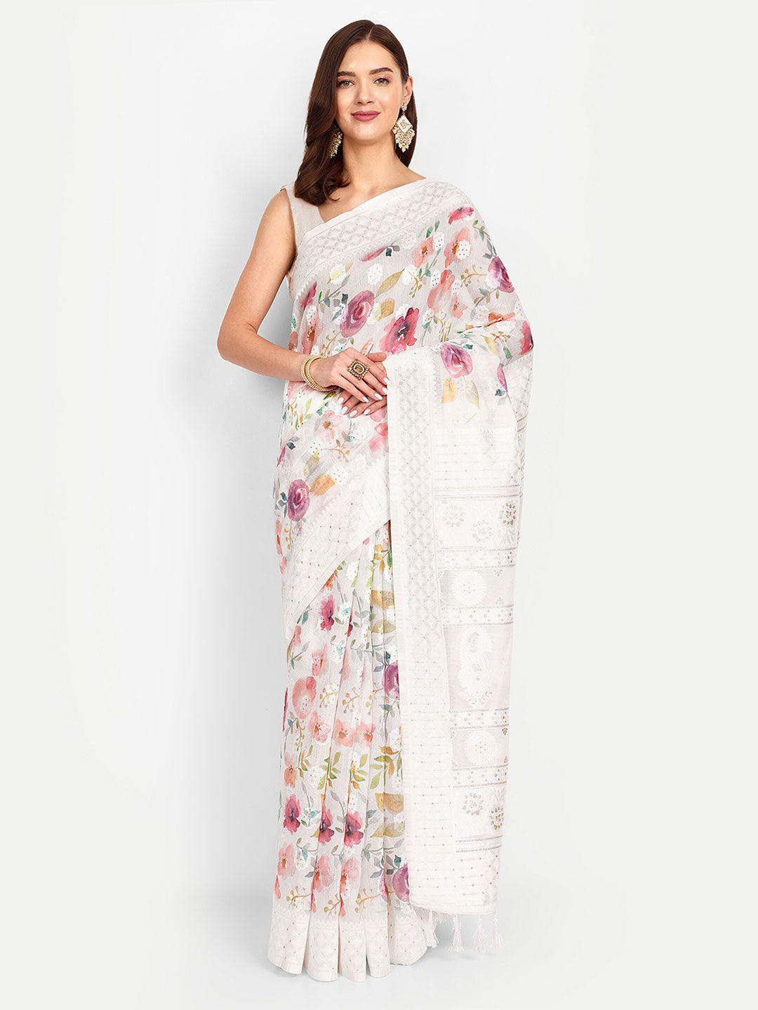 drapemall floral printed zari saree
