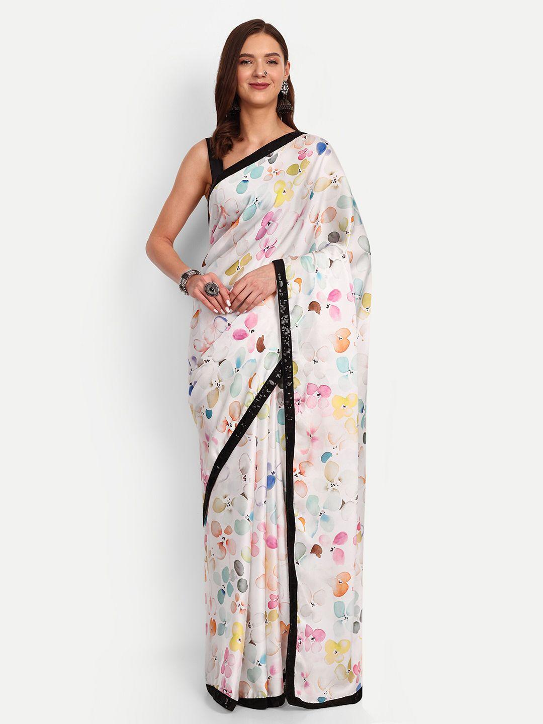 drapemall printed sequined satin saree