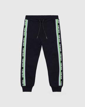 drawstring joggers with brand taping
