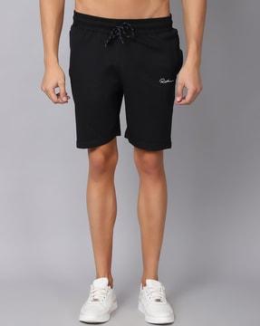 drawstring waist flat front shorts