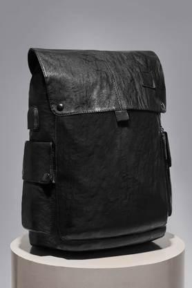 drawstring leather men's casual wear backpack - black
