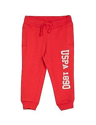 drawstring waist brand print joggers