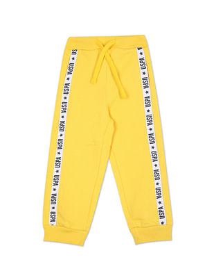 drawstring waist brand print joggers