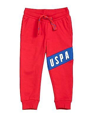 drawstring waist brand print joggers