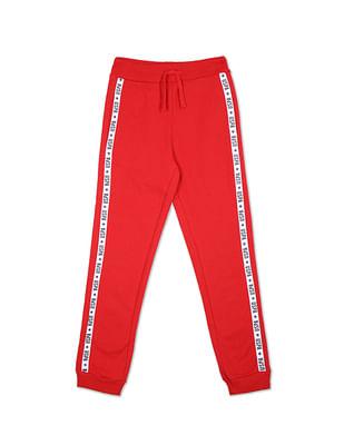 drawstring waist brand tape joggers